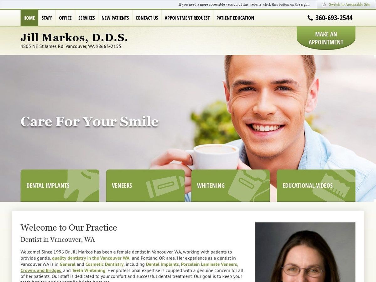 Dr. Jill Markos DDS Website Screenshot from markosdental.com