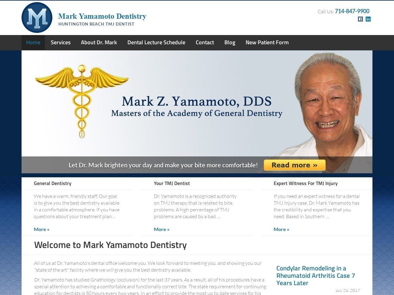Mark Z Yamamoto Inc Website Screenshot from markyamamotodental-tmj.com