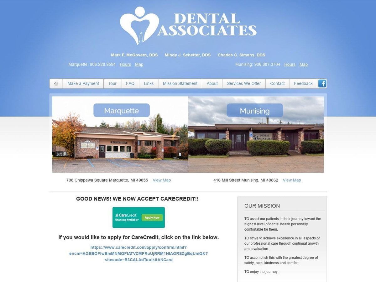 Dental Associates of Marquette Mc Govern Mark DDS Website Screenshot from marquettedentist.com