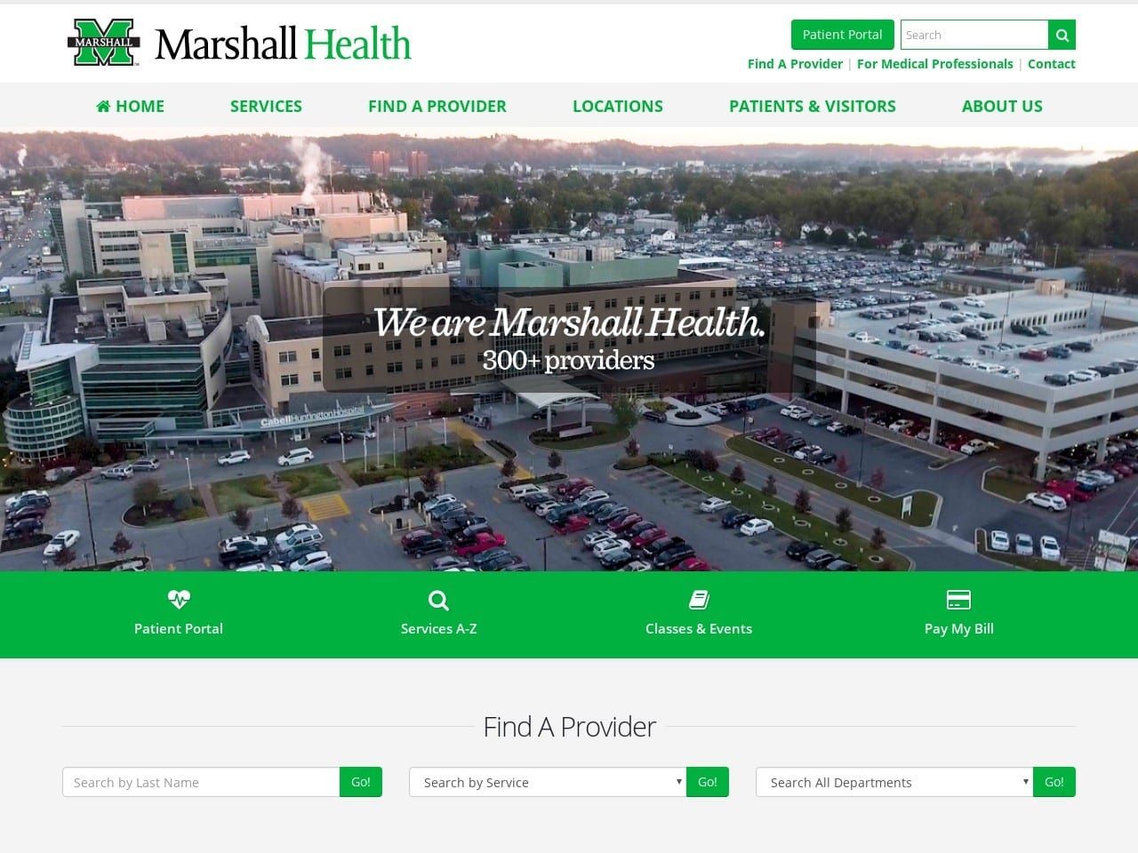 Marshall University Medical Center Website Screenshot from marshallhealth.org