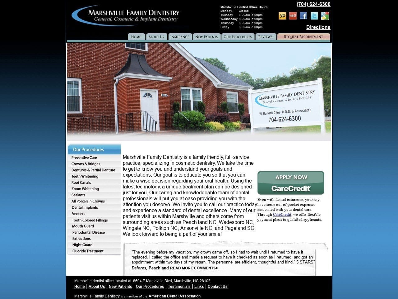 Marshville Dentist Website Screenshot from marshvilledentist.com