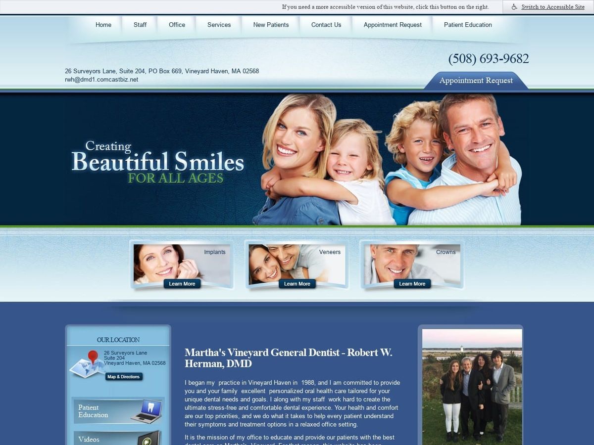 Robert W. Herman DMD Website Screenshot from marthasvineyarddentist.com