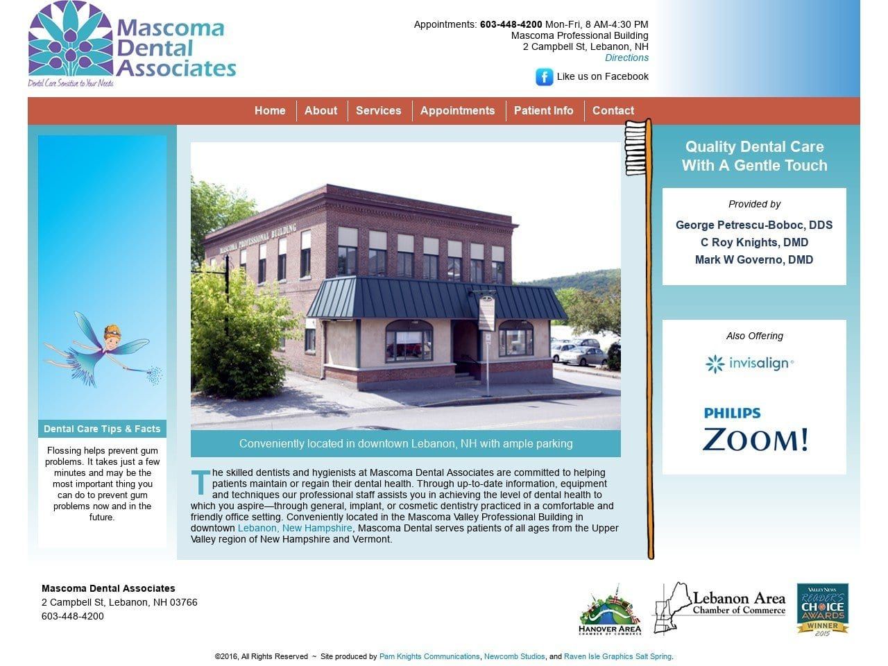 Mascoma Dental Associates Website Screenshot from mascomadental.com