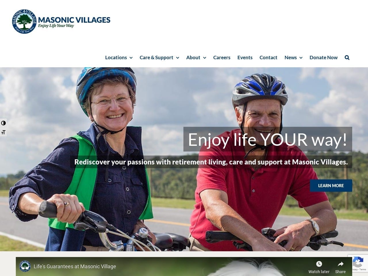 Masonic Village Website Screenshot from masonicvillages.org