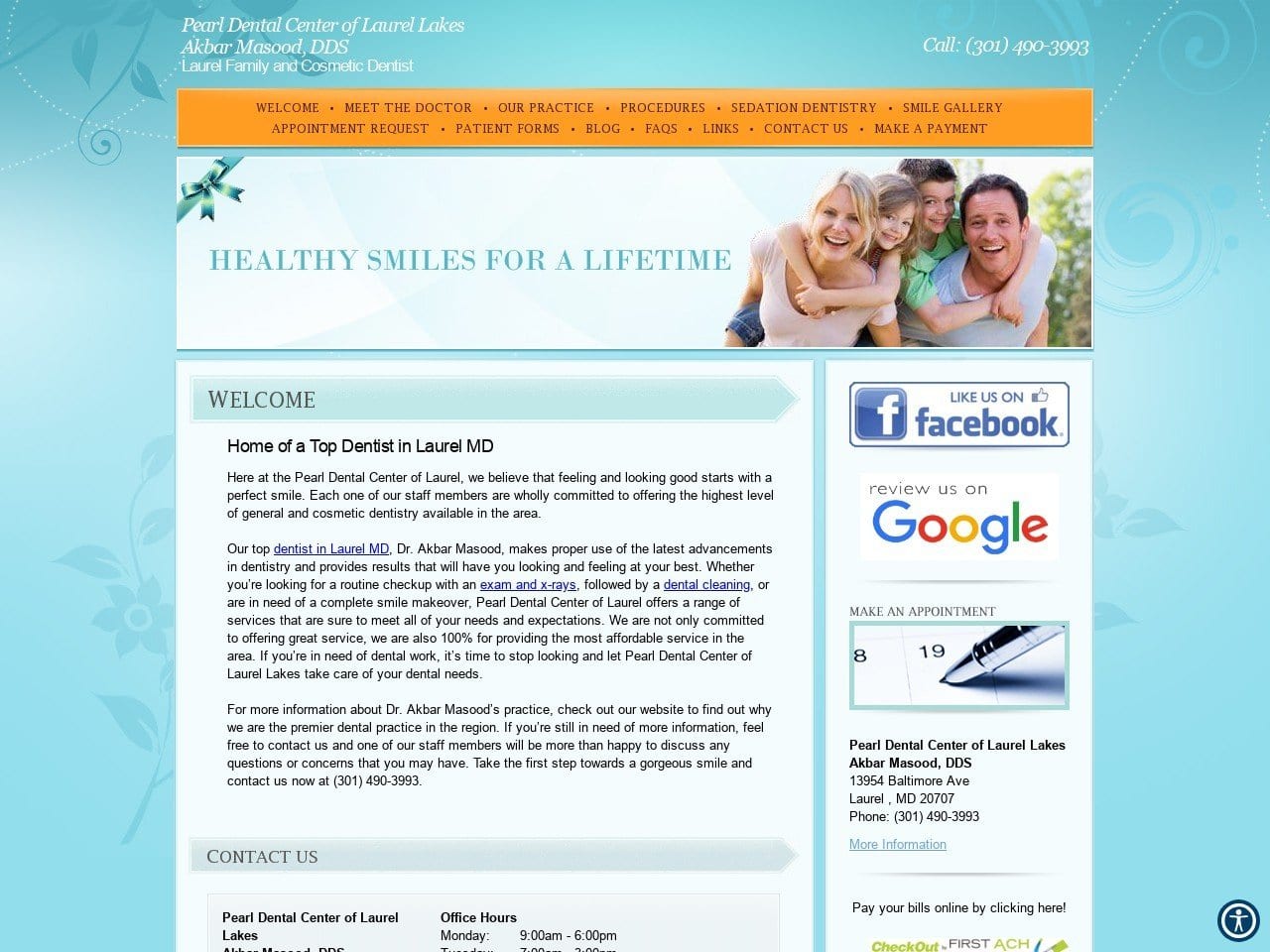 Pearl Dental Center of Laurel Lakes Website Screenshot from masooddental.com