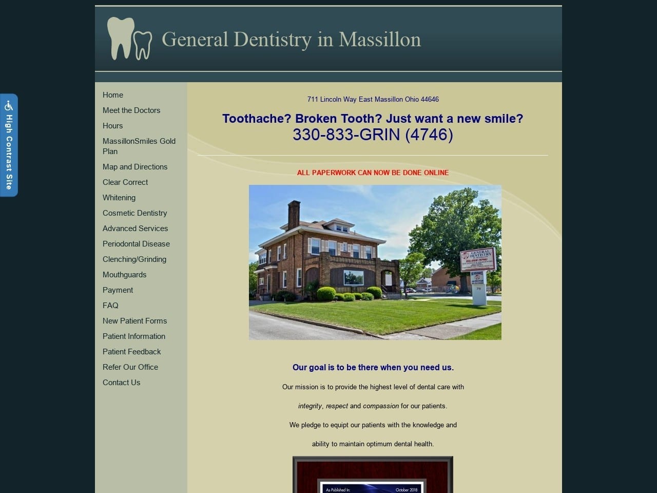 General Dentist Website Screenshot from massillonsmiles.com