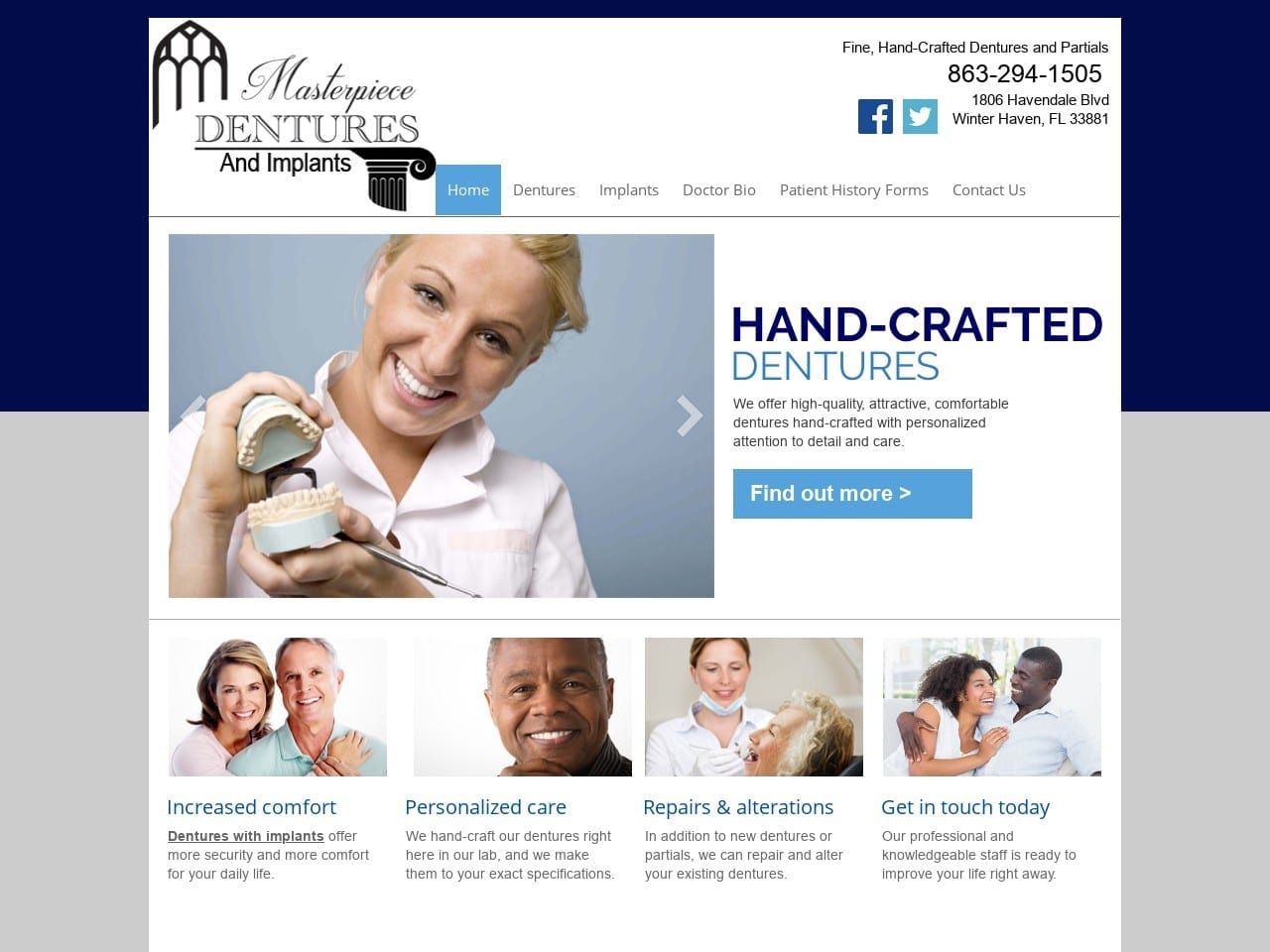 Masterpiece Dentures Website Screenshot from masterpiecedentures.com