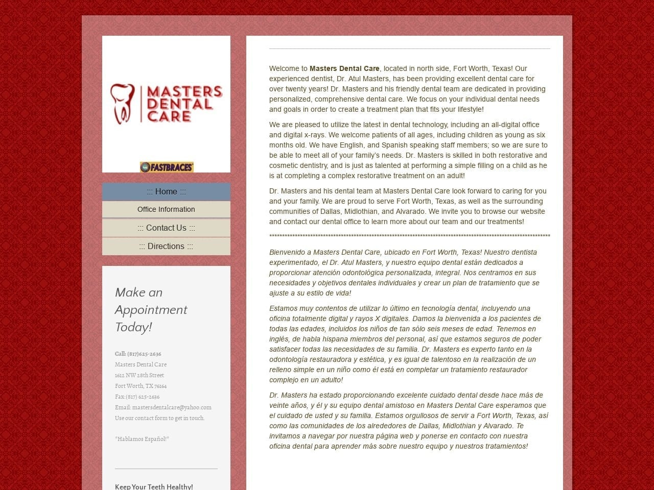 Masters Dental Care Masters Atul DDS Website Screenshot from mastersdentalcare.com