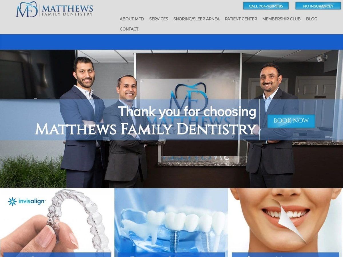 Matthews Family Dentist Website Screenshot from matthewsfamilydentistry.com