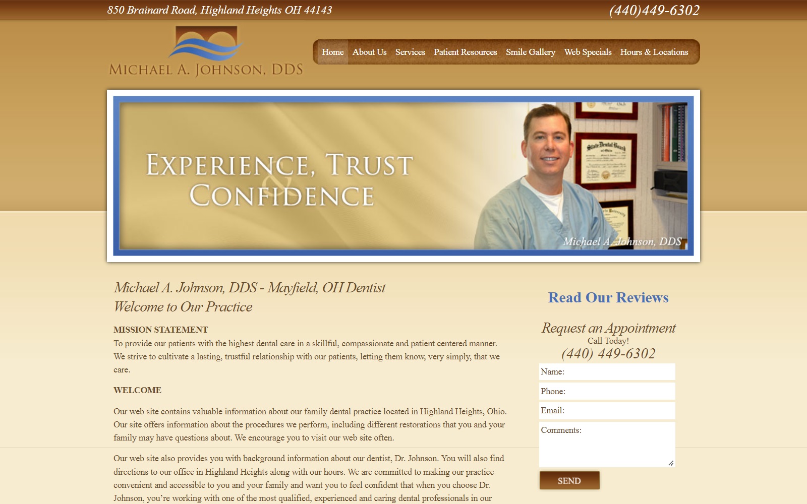 mayfieldohdentist.com screenshot