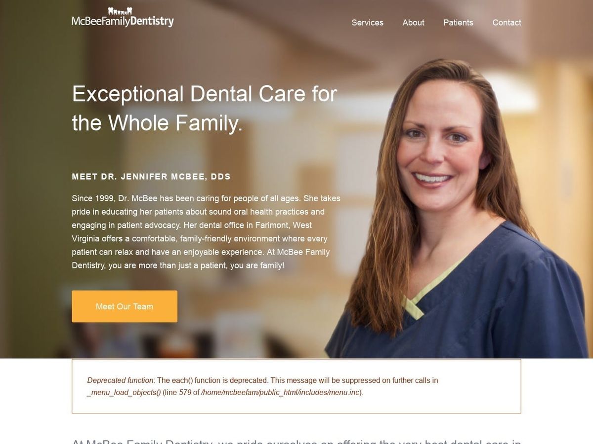 Jennifer H McBee DDS PLLC Website Screenshot from mcbeefamilydentistry.com