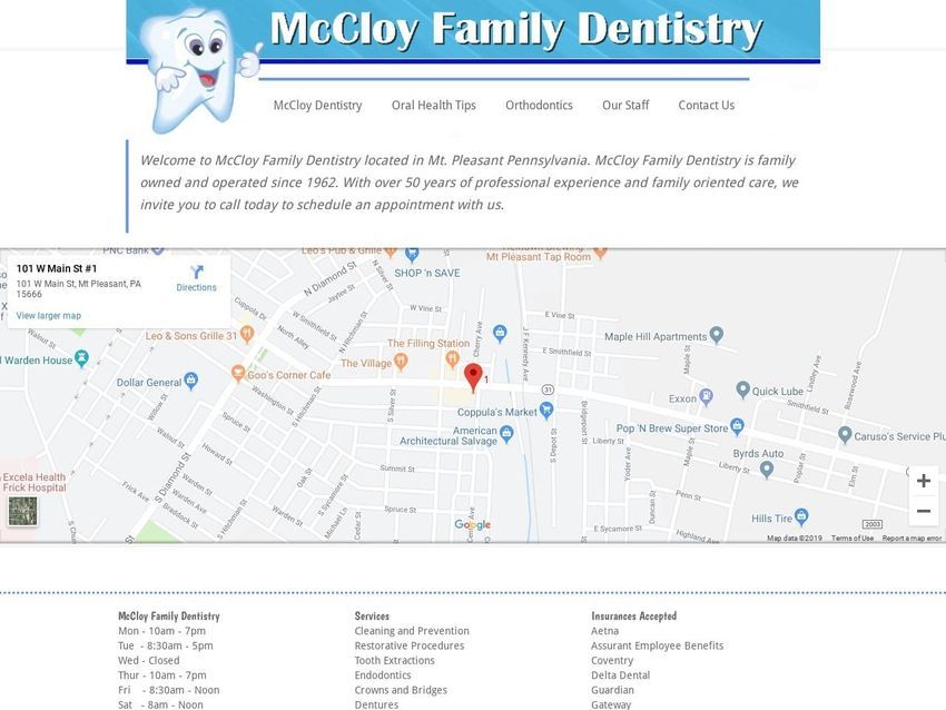 Mccloy Family Dentist Website Screenshot from mccloyfamilydentistry.com