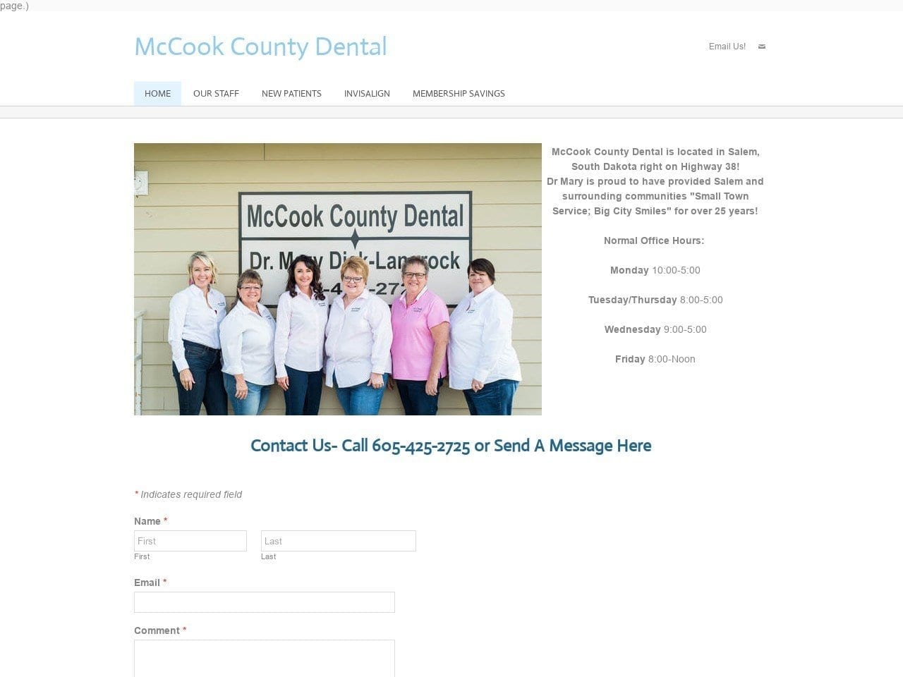 Mc Cook County Dental Center Website Screenshot from mccookcountydental.com