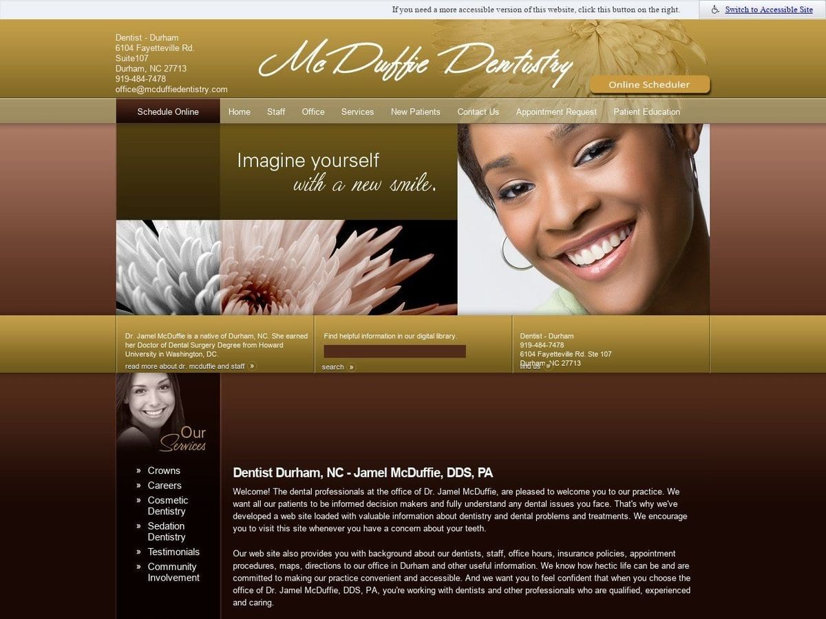 Jamel McDuffie DDS PA Website Screenshot from mcduffiedentistry.com