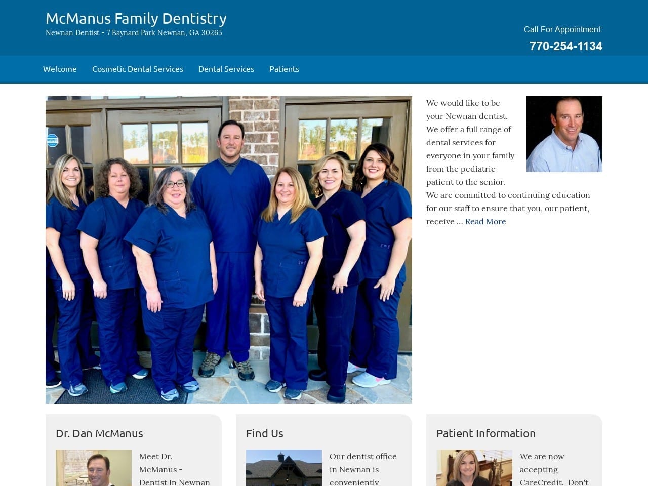 Mcmanus Family Dentist Website Screenshot from mcmanusfamilydentistry.com