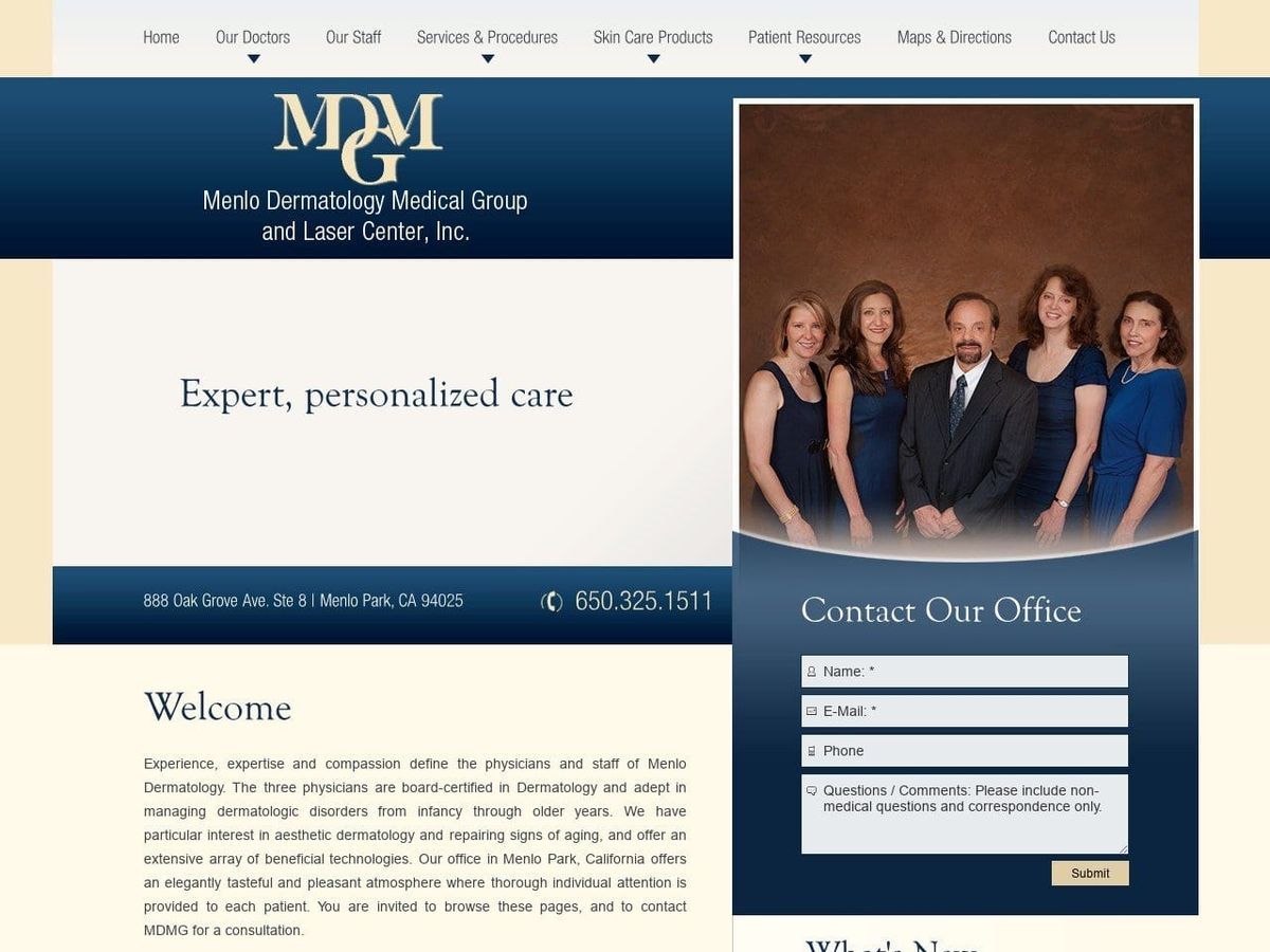 Menlo Dermatology Medical Group Website Screenshot from mdmg.com