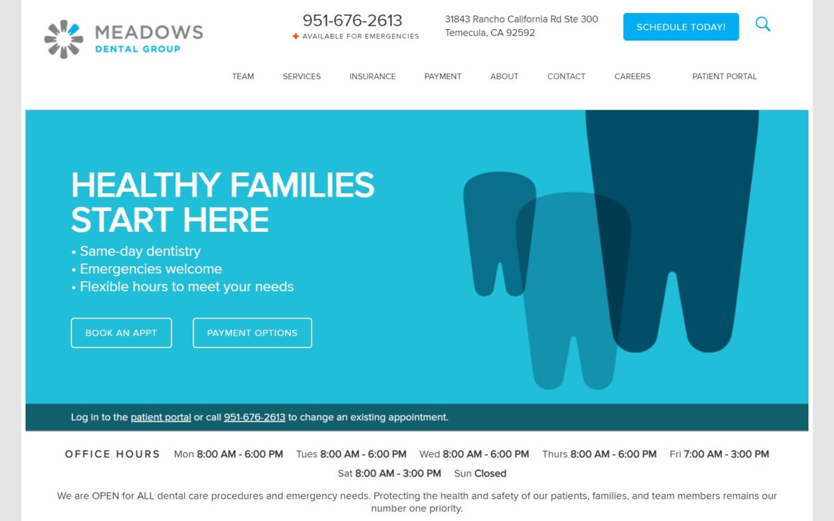 meadowsdentalgroup.com screenshot