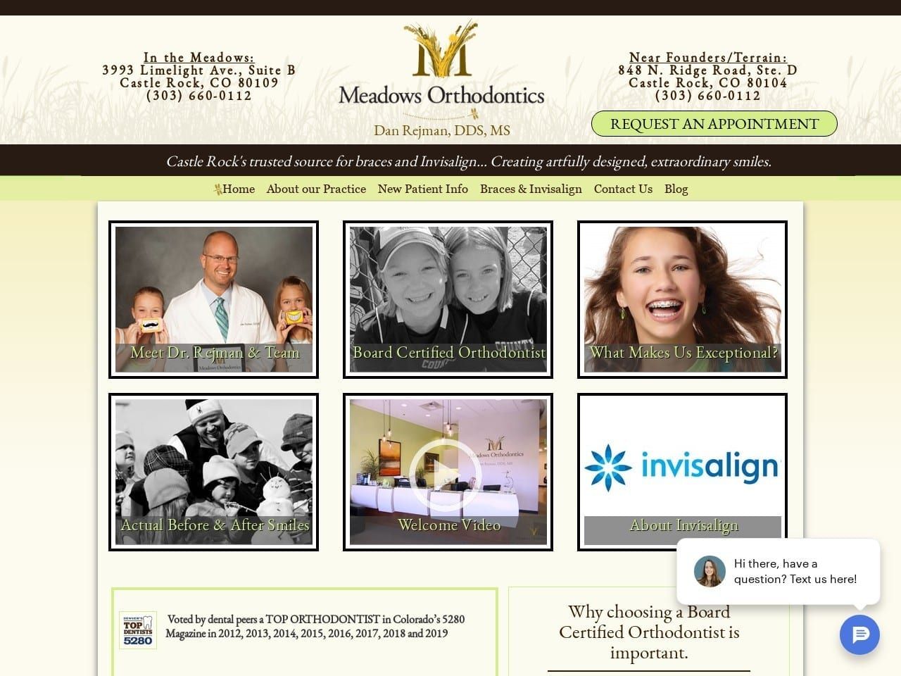 Meadows Orthodontics Website Screenshot from meadowsorthodontics.com