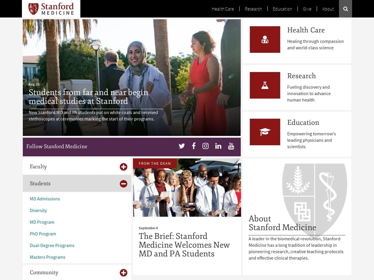 Stanford School of Medicine Website Screenshot from med.stanford.edu