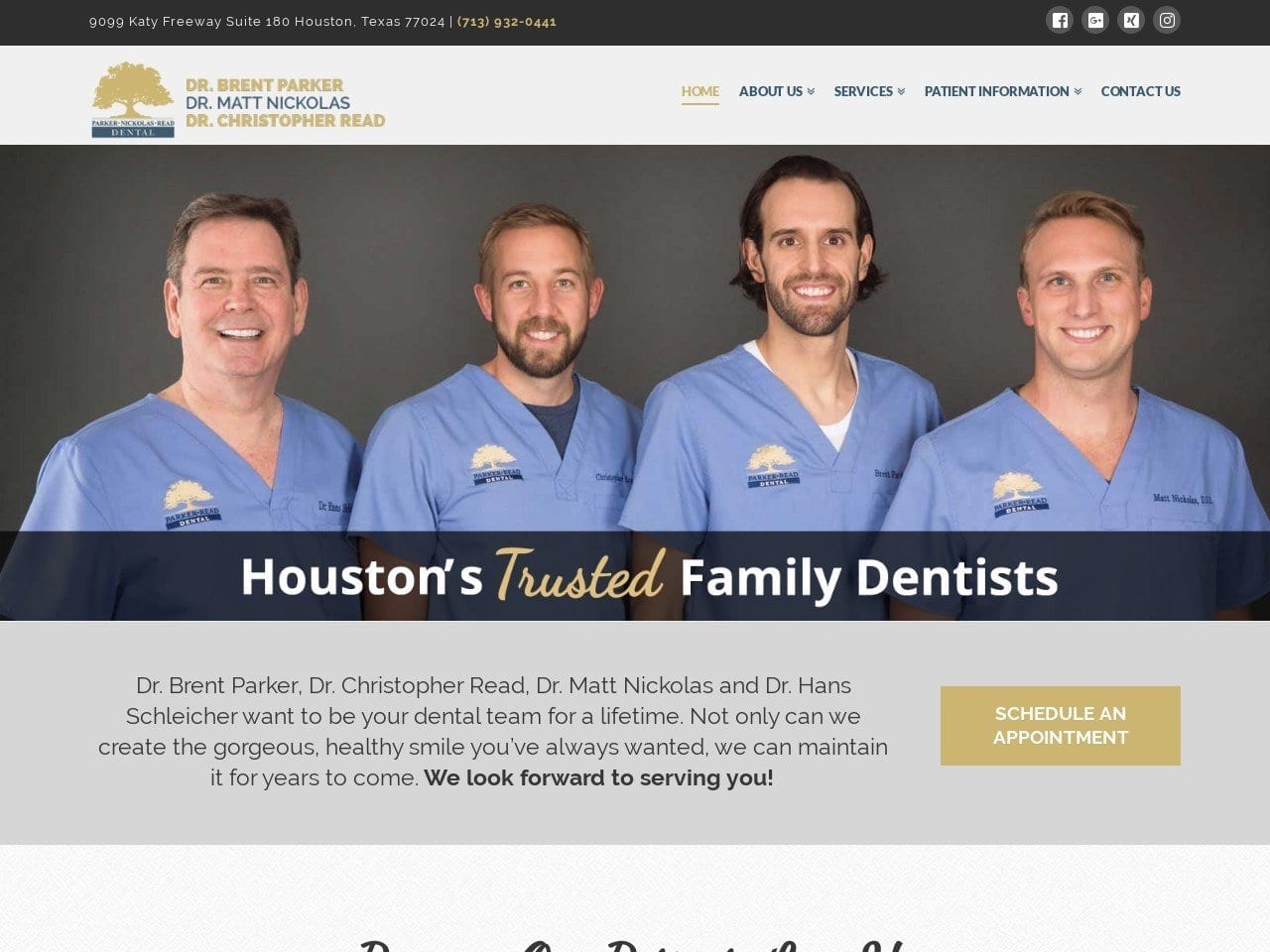 Dr. Brent Parker DDS Website Screenshot from memorialdds.com