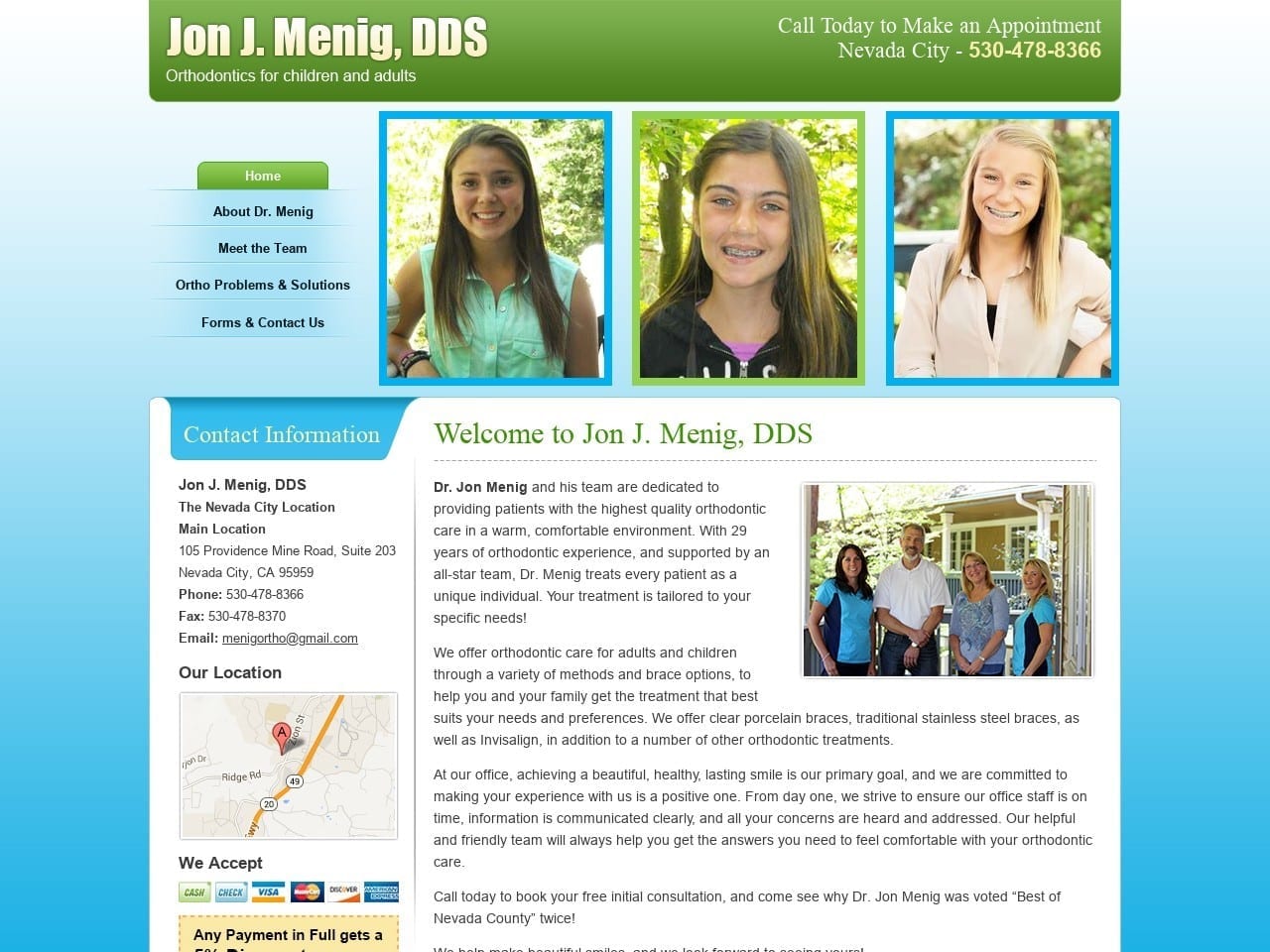 Dr. Jon J. Menig DDS Website Screenshot from menigortho.com