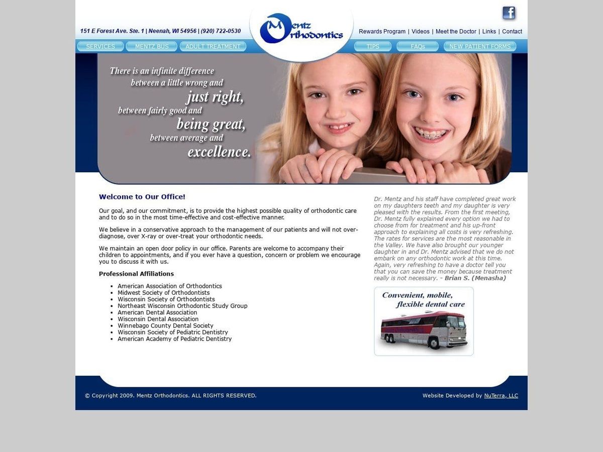 Mentz Orthodontics Website Screenshot from mentzortho.com