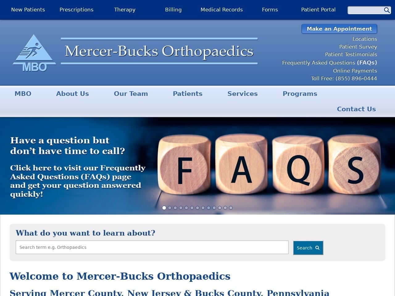 Bucks County Orthopedic Website Screenshot from mercerbucksortho.com