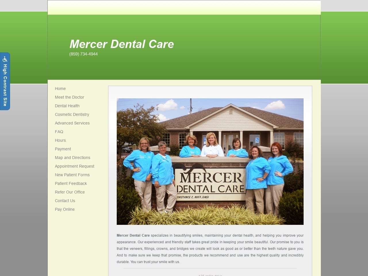 Mercer Dental Care Website Screenshot from mercerdentalcare.com