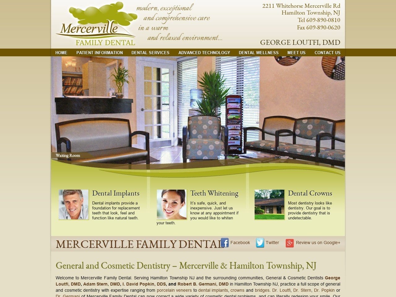 Mercerville Family Dental Website Screenshot from mercervillesmiles.com