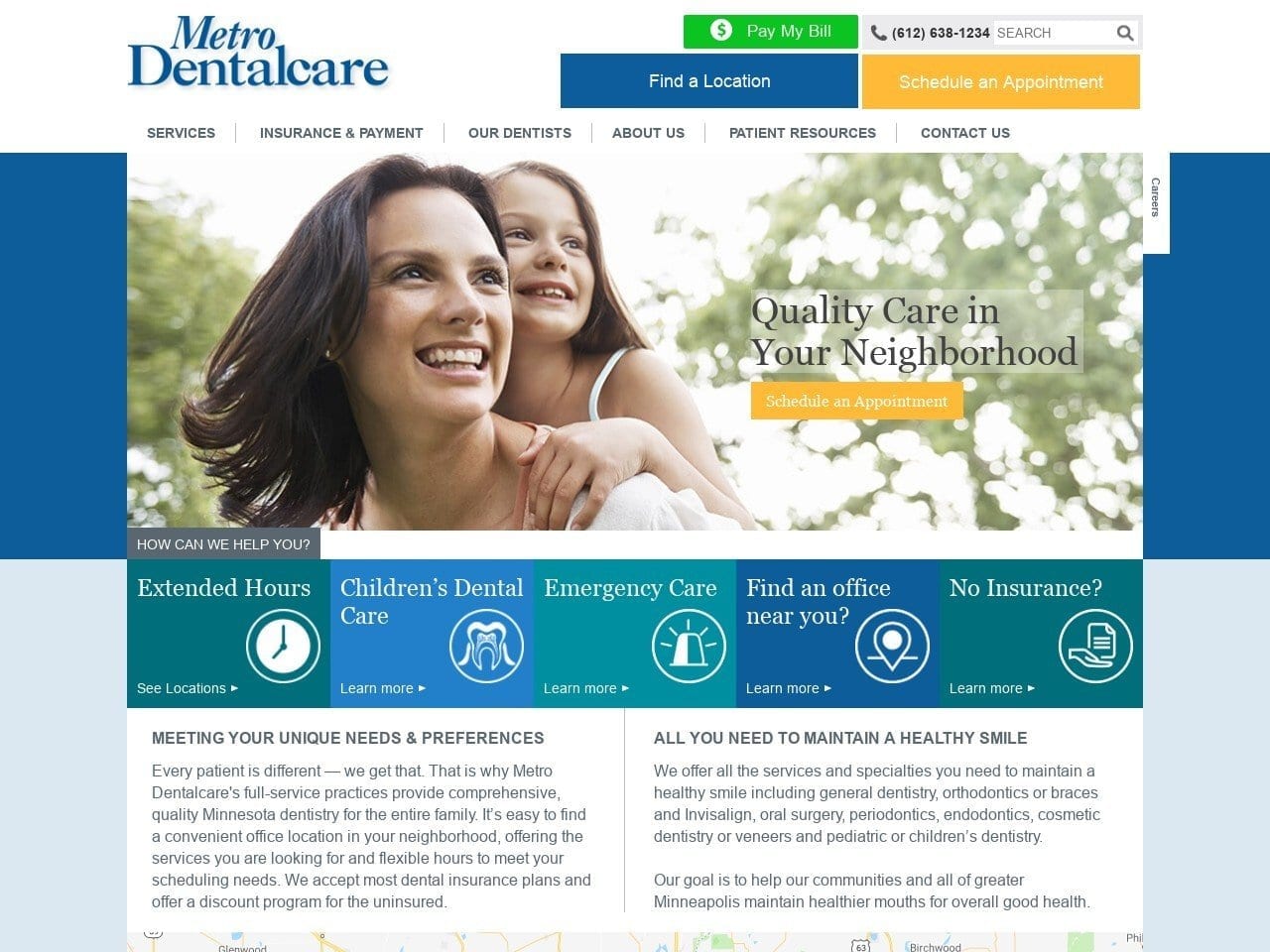 Metro Dentalcare Website Screenshot from metro-dentalcare.com