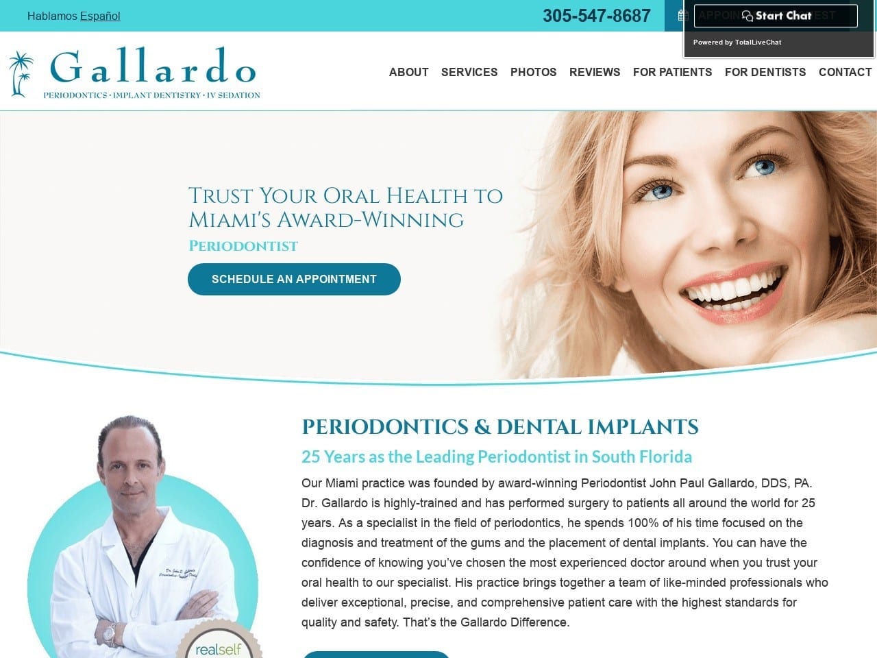 John P. Gallardo DDS Website Screenshot from miamiperio.com