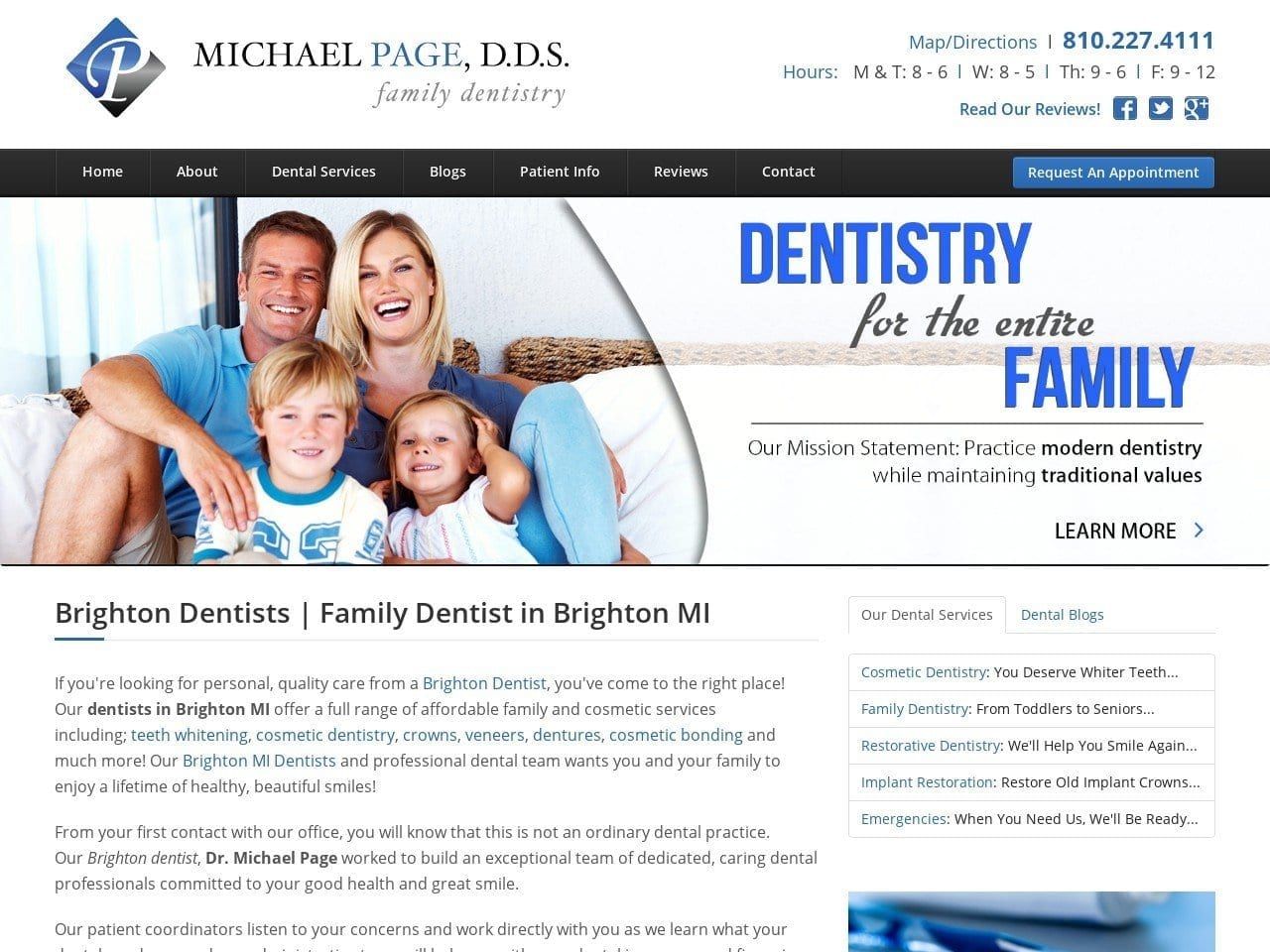 Dr. Michael Page DDS Website Screenshot from michaelpagedds.com