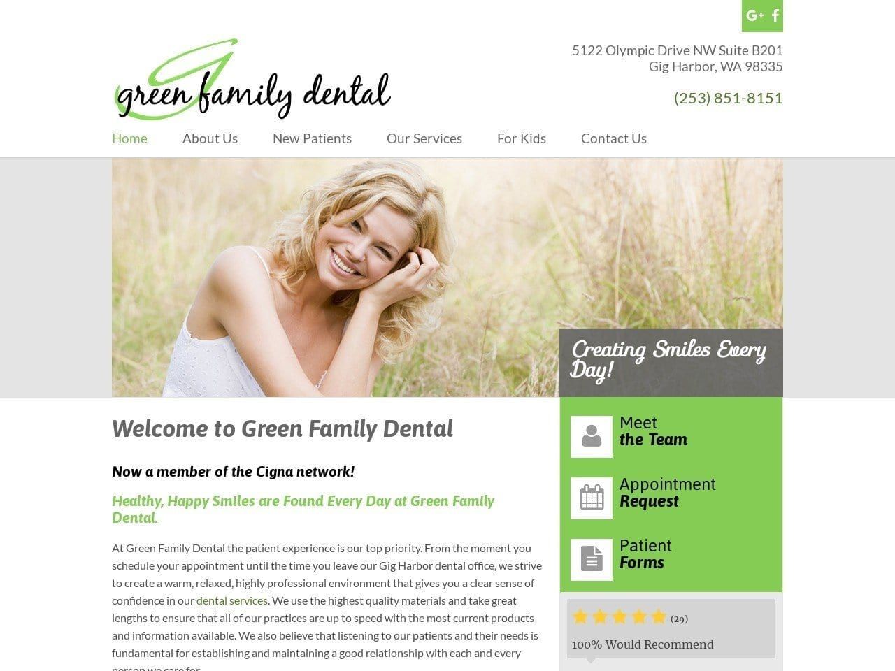 Dr. Michelle Green Green Family Dental Website Screenshot from michellegreenfamilydental.com