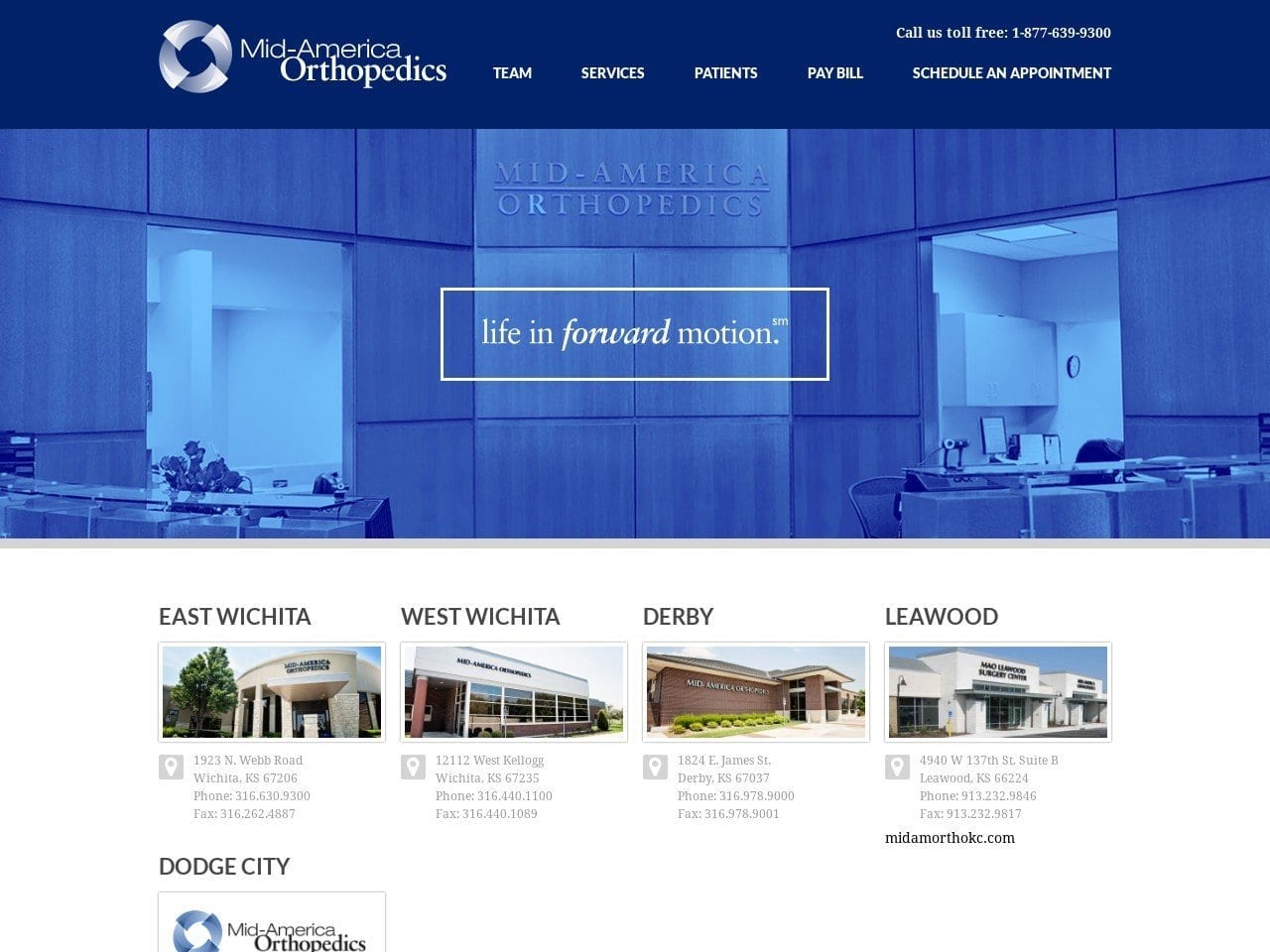 Mid America Orthopedics Website Screenshot from midamortho.com