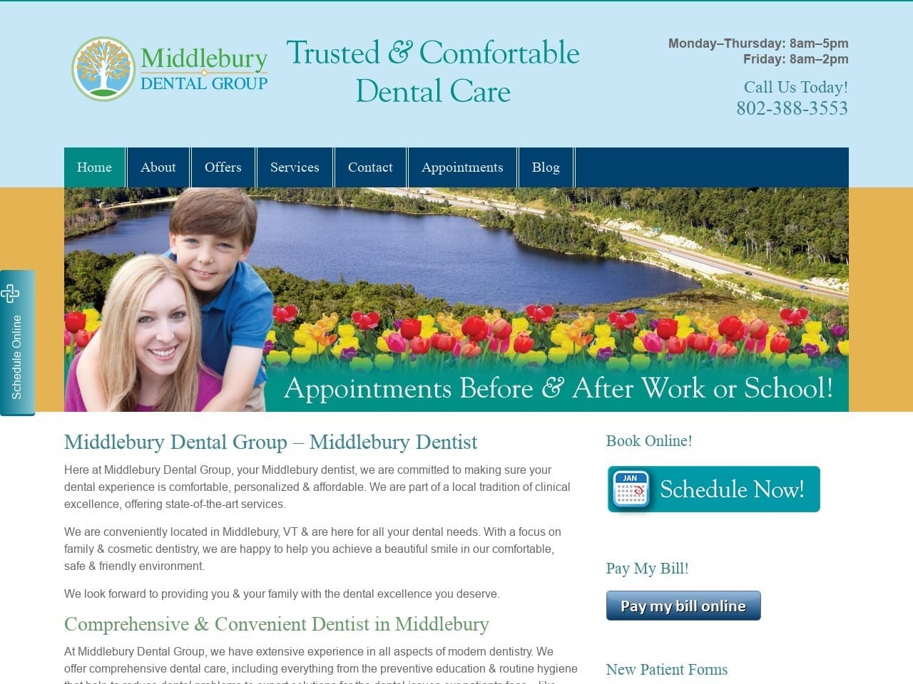 Middlebury Dental Group (Formerly Bristol Dental G Website Screenshot from middleburydentalvt.com