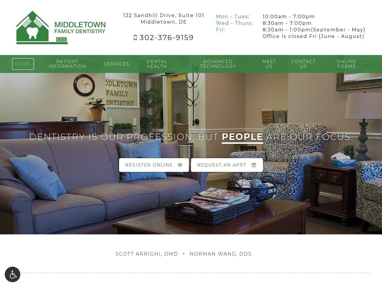 Middletown Family Dentist Website Screenshot from middletownfamilydentistry.net