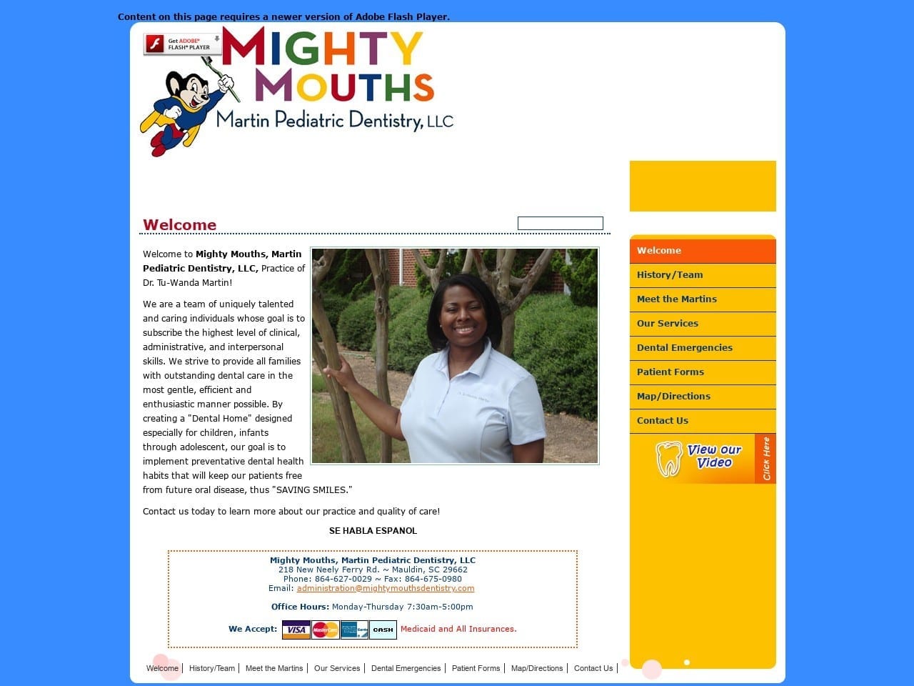 Martin Pediatric Dentist Website Screenshot from mightymouthsdentistry.com