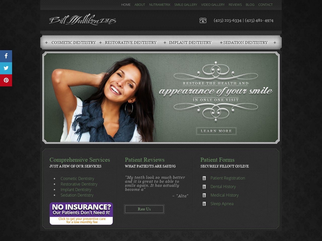 Mill Creek Dentist Website Screenshot from millcreekdentistry.com