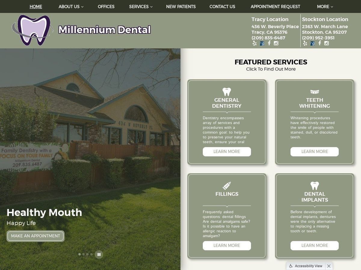 Millennium Dental Inc Website Screenshot from millennium-dental.net