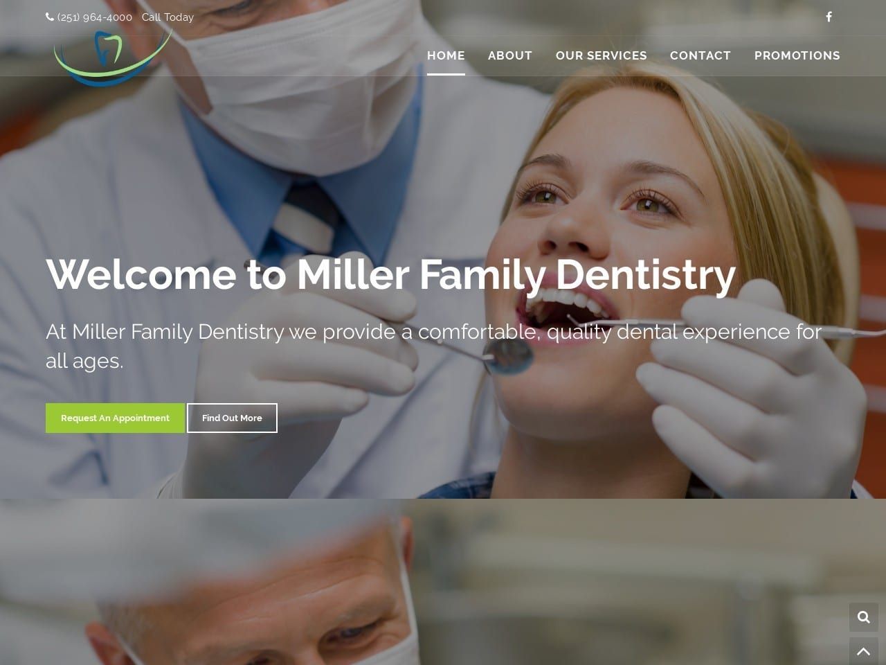 Miller Family Dental Website Screenshot from millerfamilydental.net