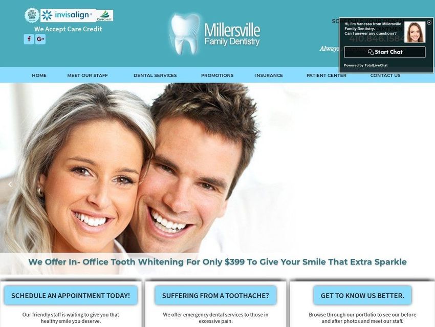 Millersville Family Dentist Website Screenshot from millersvillefamilydentistry.com