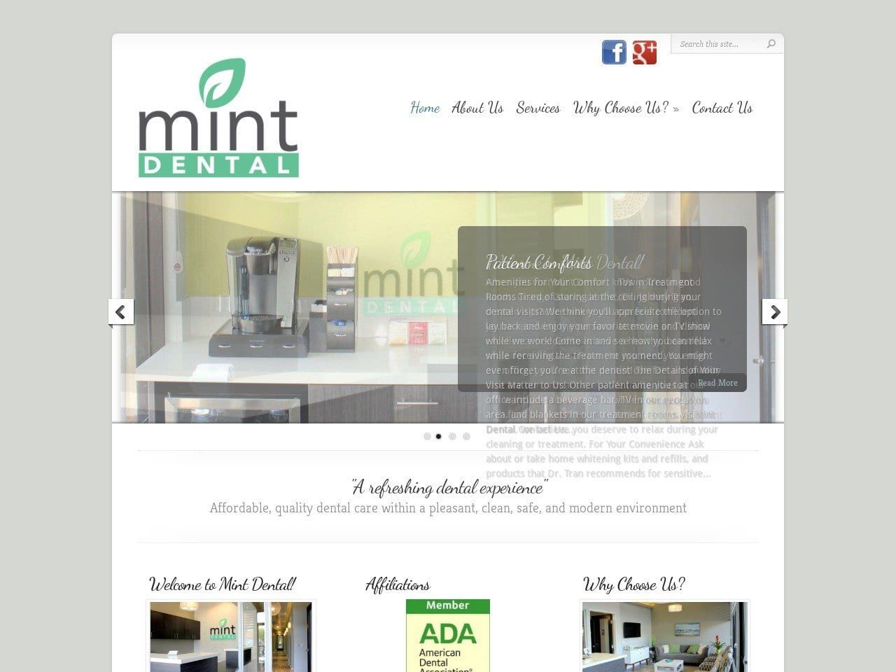 Mint Dental Website Screenshot from mintdental.net