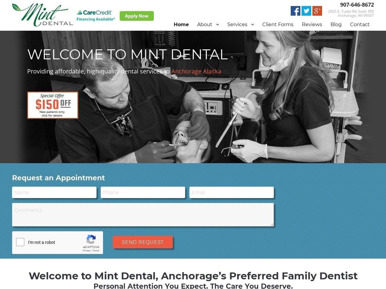 Mint Dental Website Screenshot from mintdentalalaska.com