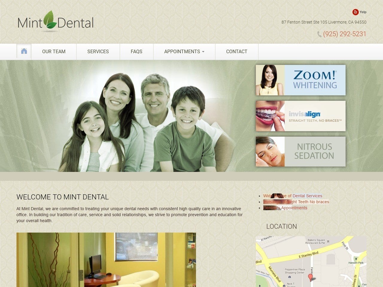 Mint Dental Website Screenshot from mintdentaloffice.com