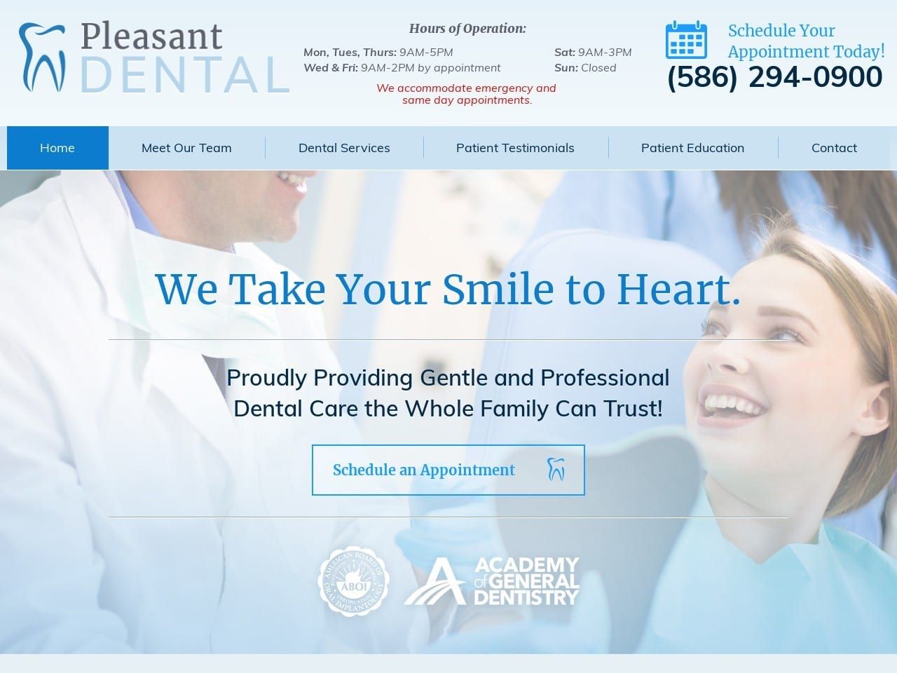 Pleasant Dental Website Screenshot from mipleasantdental.com