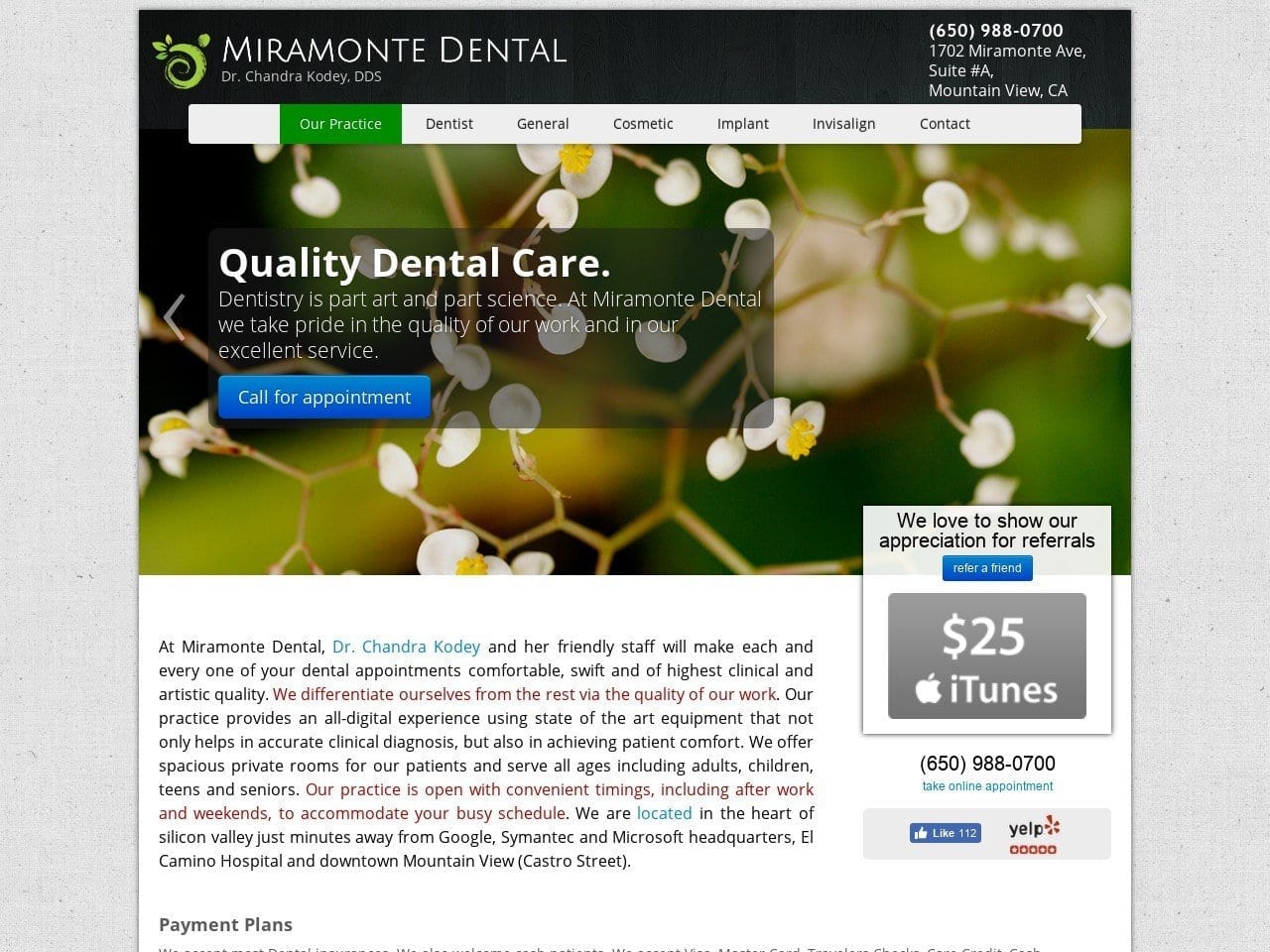 Miramonte Dental Website Screenshot from miramontedental.com