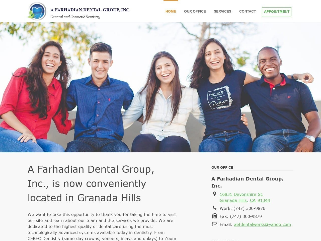 A Farhadian Dental Group Website Screenshot from missionhillsdds.com