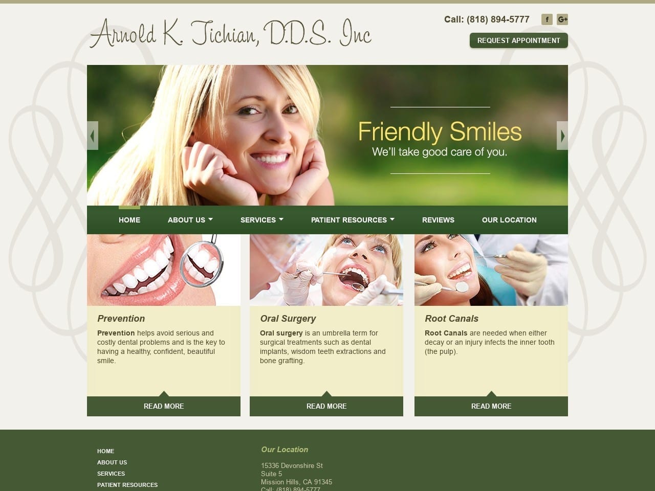 Arnold K Tichian Inc Website Screenshot from missionhillsfamilydentist.com