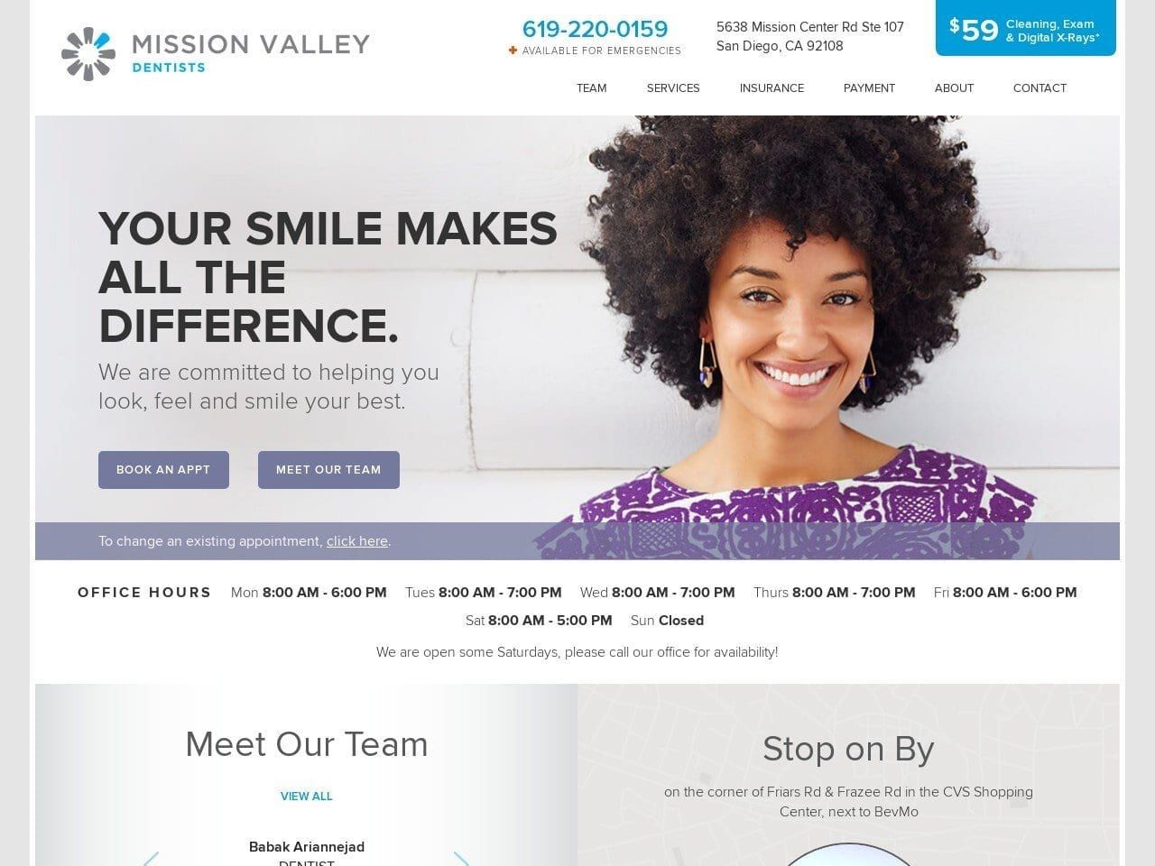 Mission Valley Dentists Website Screenshot from missionvalleydentists.com