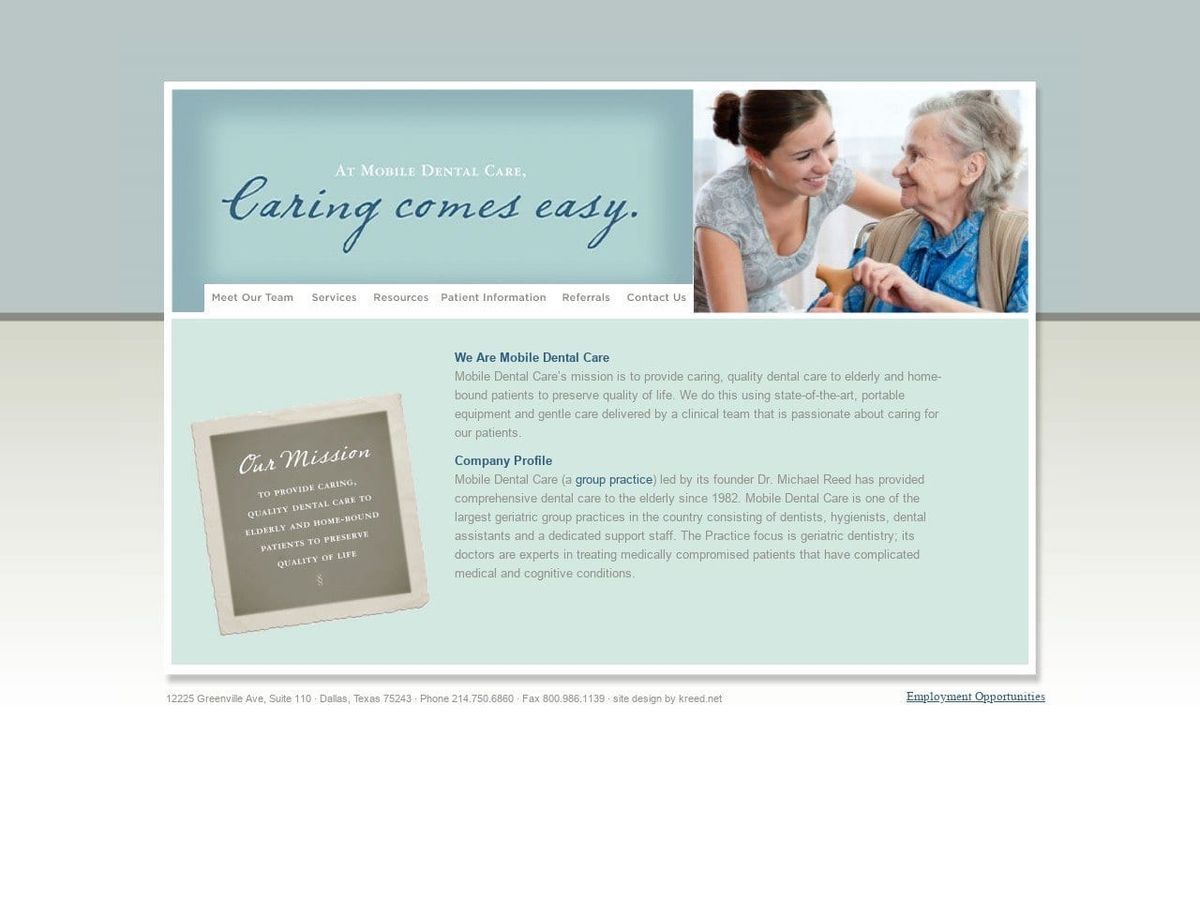 Mobile Dental Care Website Screenshot from mobiledentalcare.com